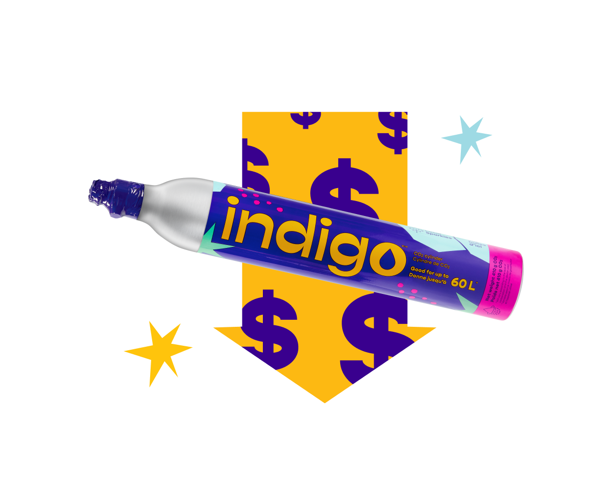 CO2 Indigo Soda cylinders less expensive than those of other brands